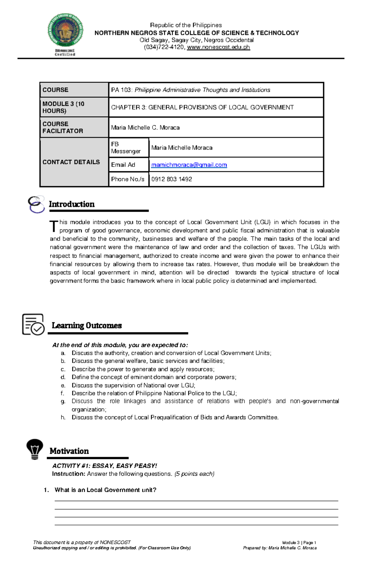 PA 103 Module 3 Midterm: Exploring Local Government Provisions - Studocu
