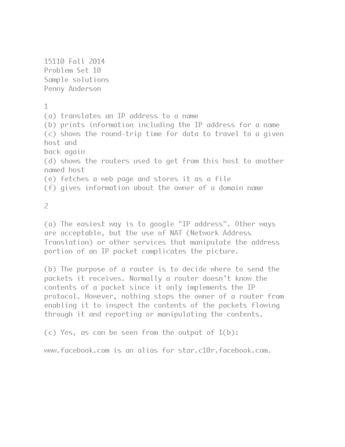 15110 Fall 2014 Problem Sets 10, 11 & 12 Solutions Guide - Studocu