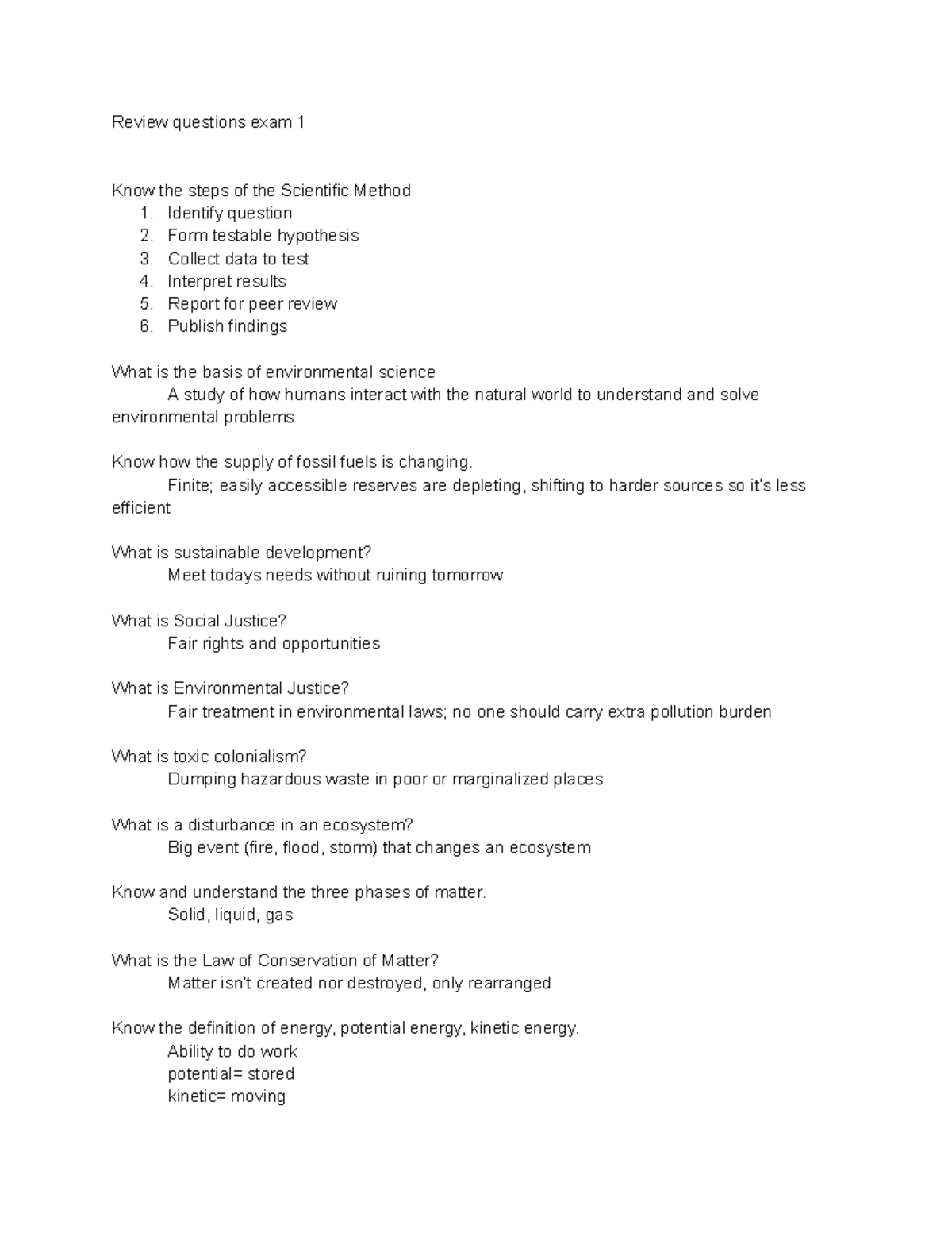 Environmental Science Study Guide for Exam 1: Key Concepts and Terms ...