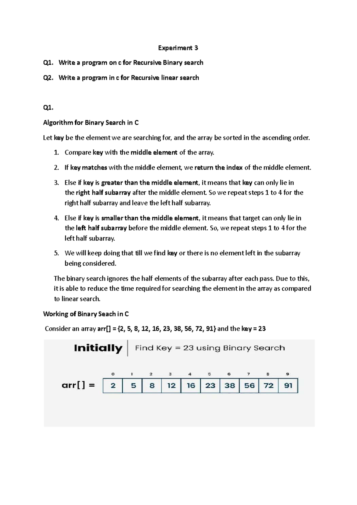 EXP 3 - C Programs for Recursive Binary & Linear Search - Studocu
