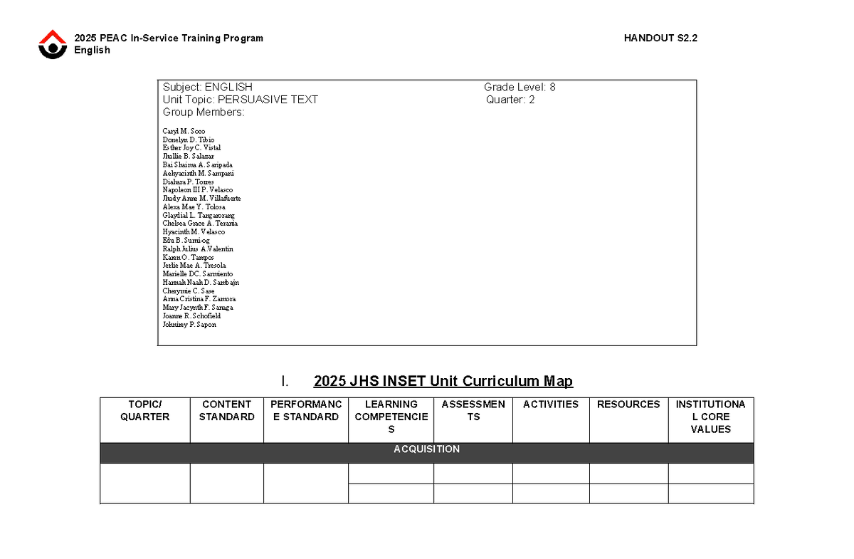 2025 PEAC Training Program English HANDOUT S2.2: Persuasive Text ...