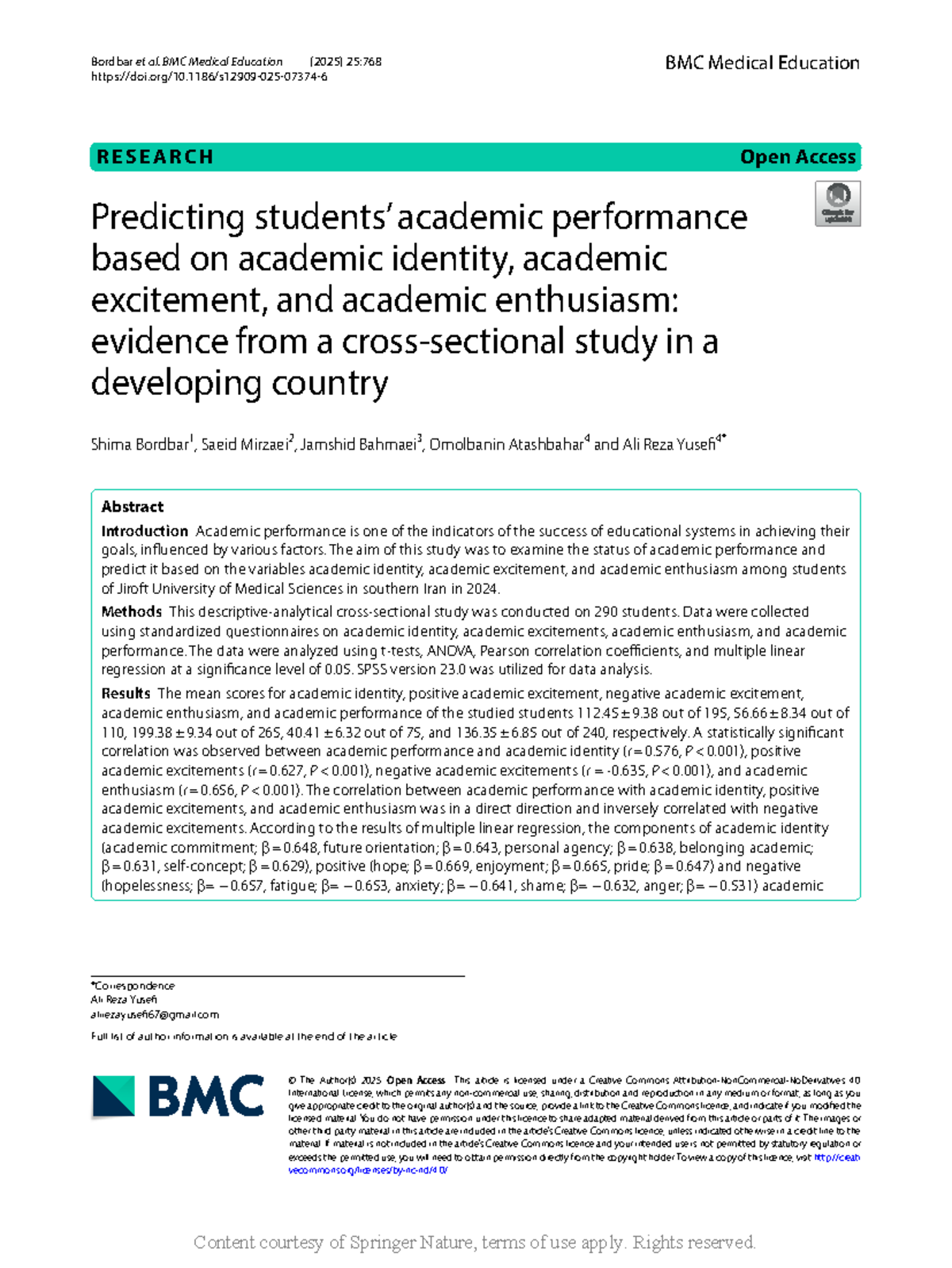 Predicting Academic Performance: Identity, Excitement, and Enthusiasm ...