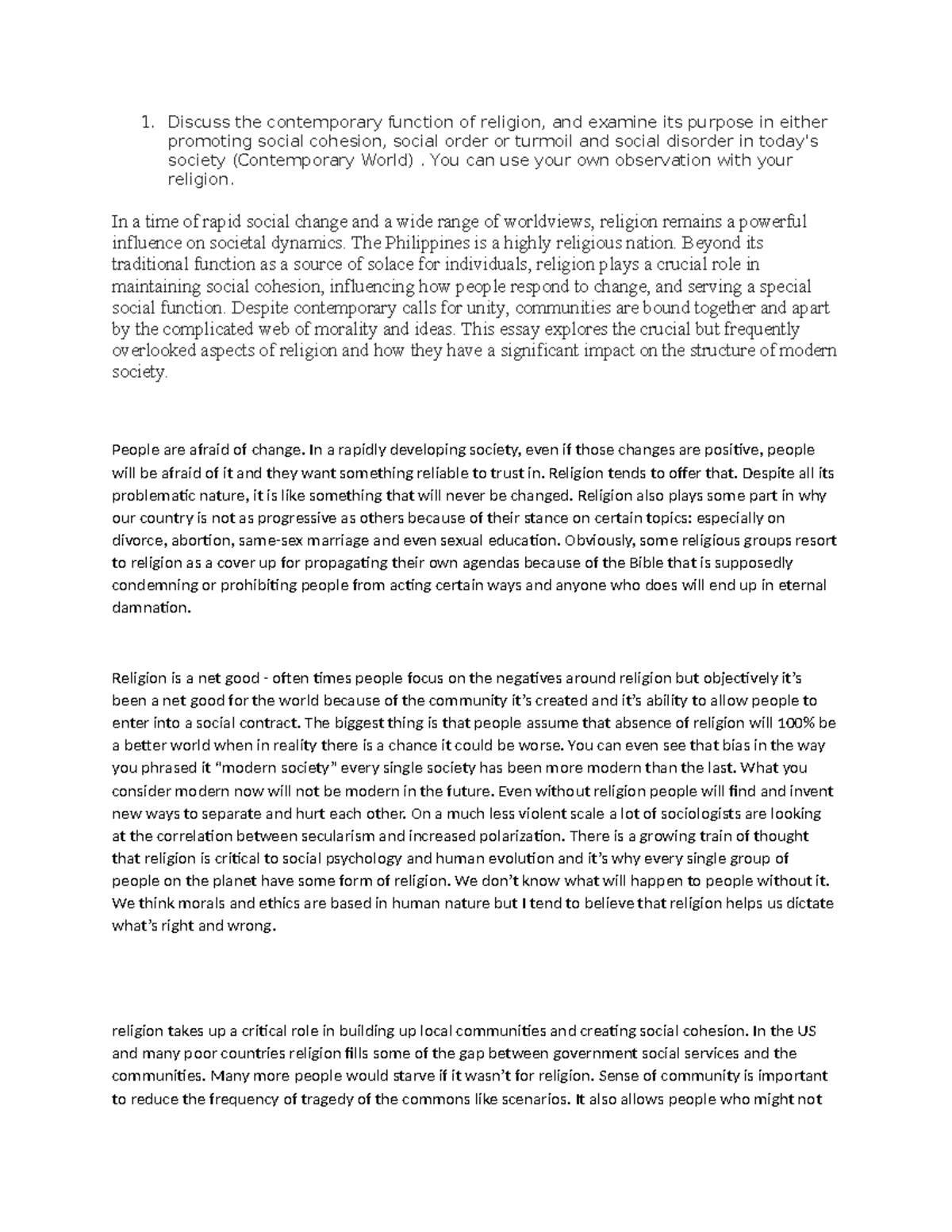 Contemporary Functions of Religion: Social Cohesion and Order Analysis ...