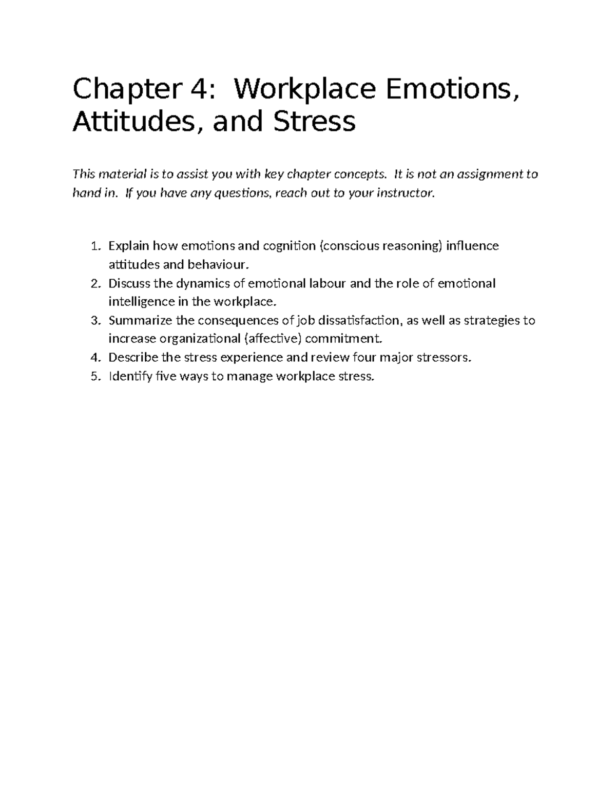 Chapter 4 Key Concepts - Chapter 4: Workplace Emotions, Attitudes, and ...