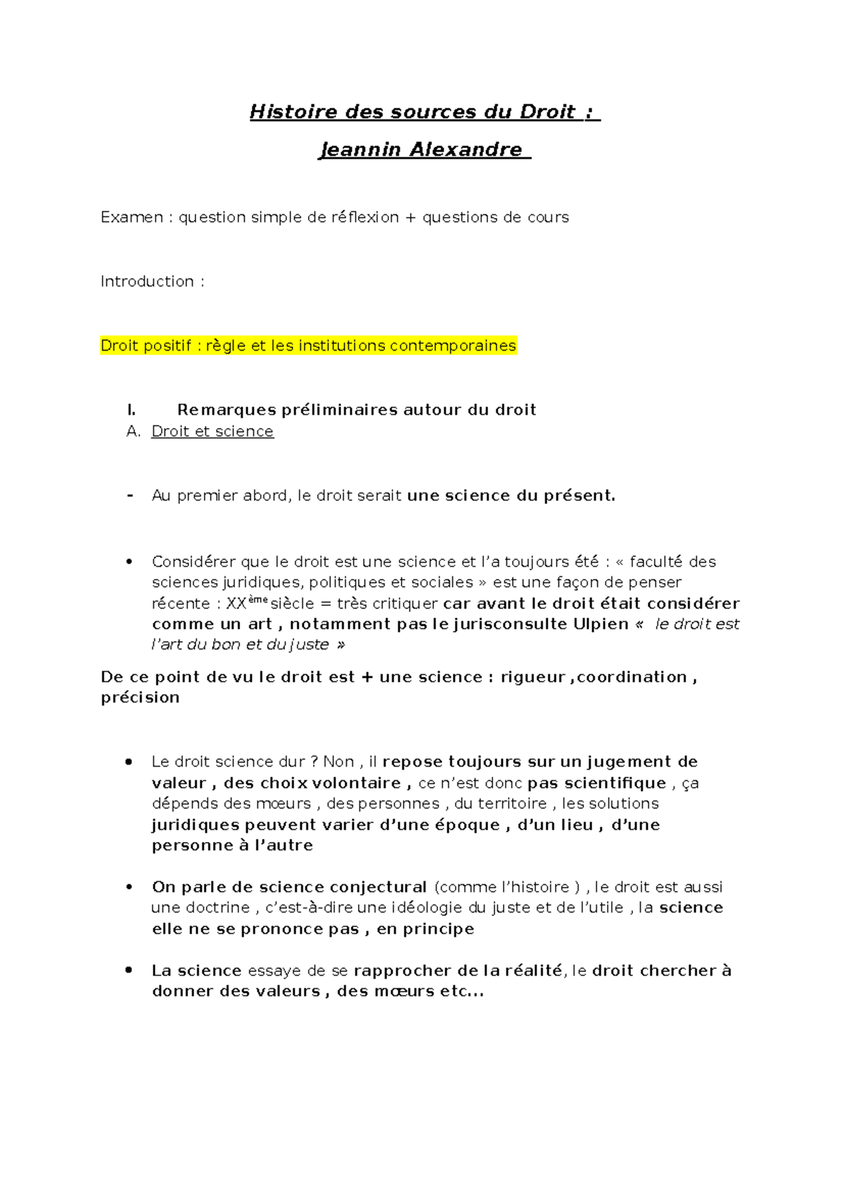 Histoire des Sources du Droit : Examen de Réflexion et Concepts Clés ...