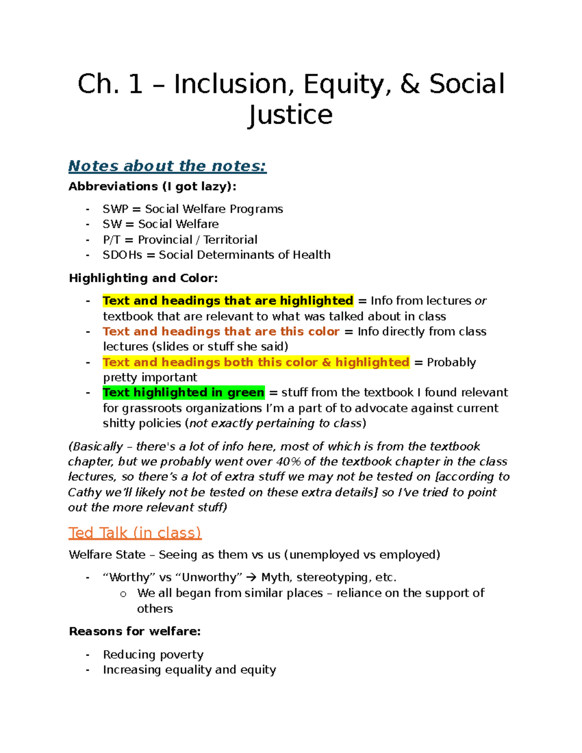 Social Welfare Policy (SWP) Notes: Equity, Justice, and Structure in ...