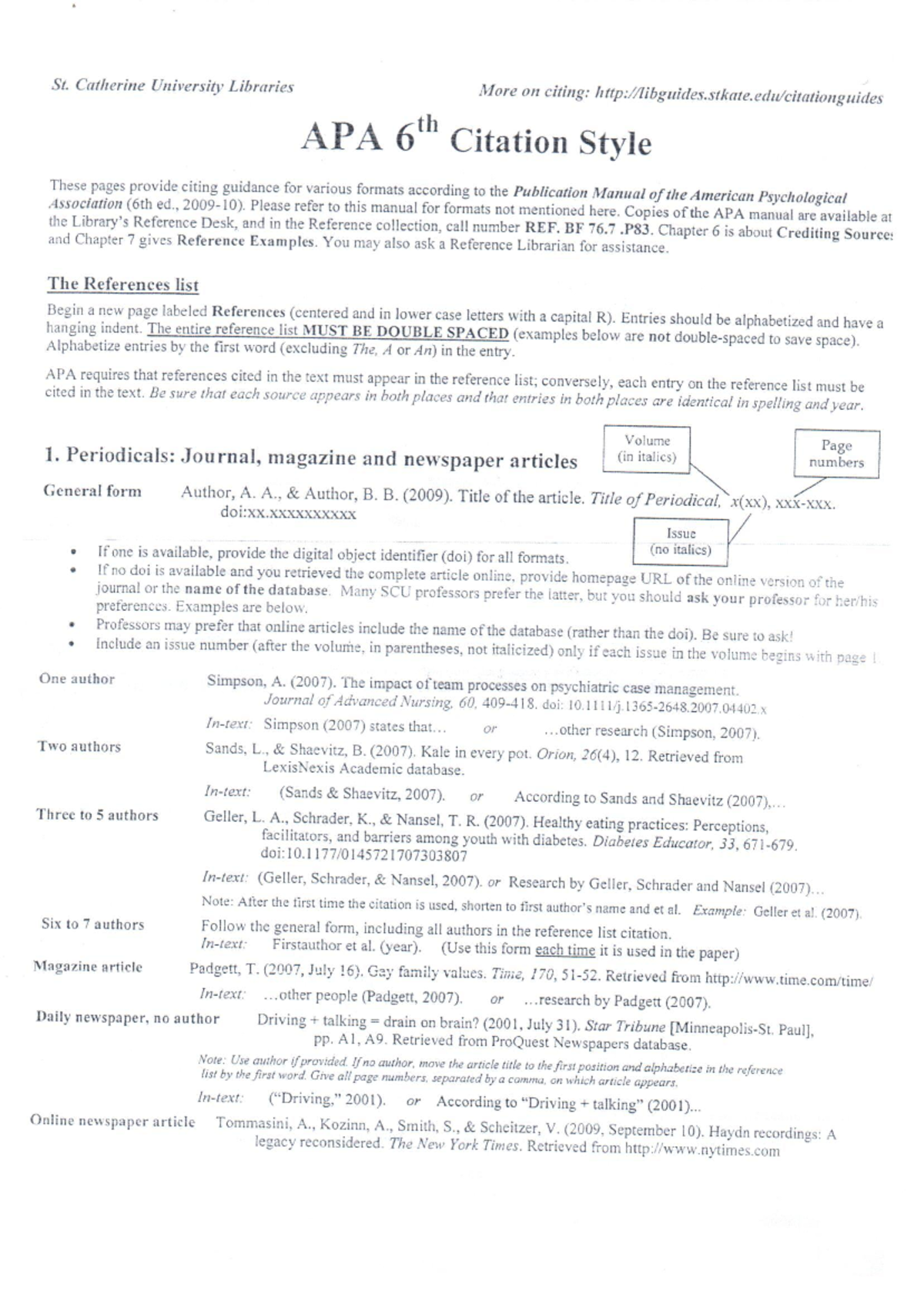 St. Catherine University APA 6th Edition Citation Guide - Studocu