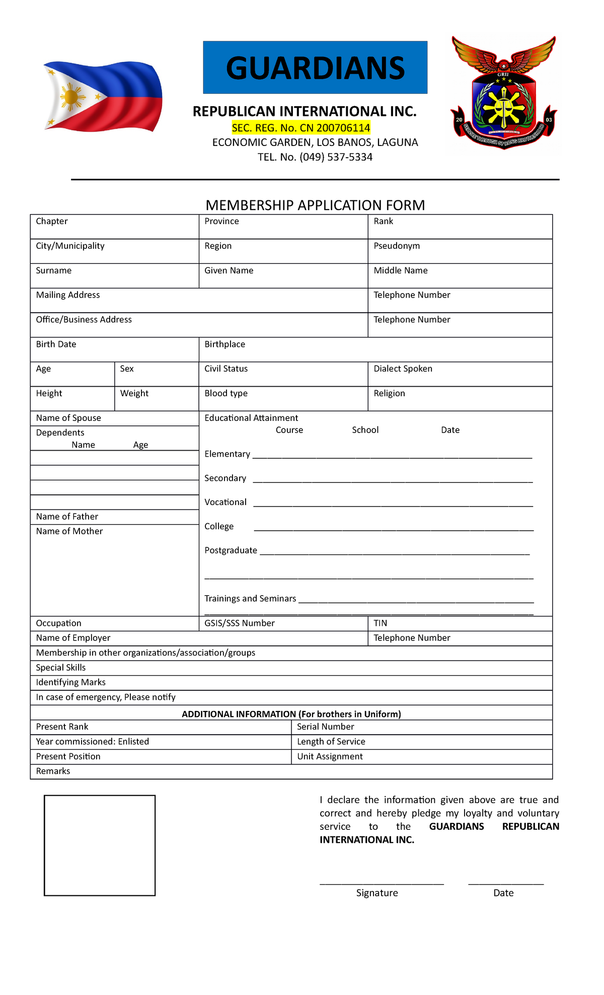 Guardians Membership Application Form - Republican International Inc ...