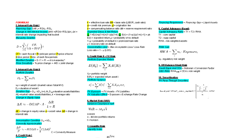 FINS3630 Final Exam Formulas: Interest Rate & Credit Risk Analysis ...