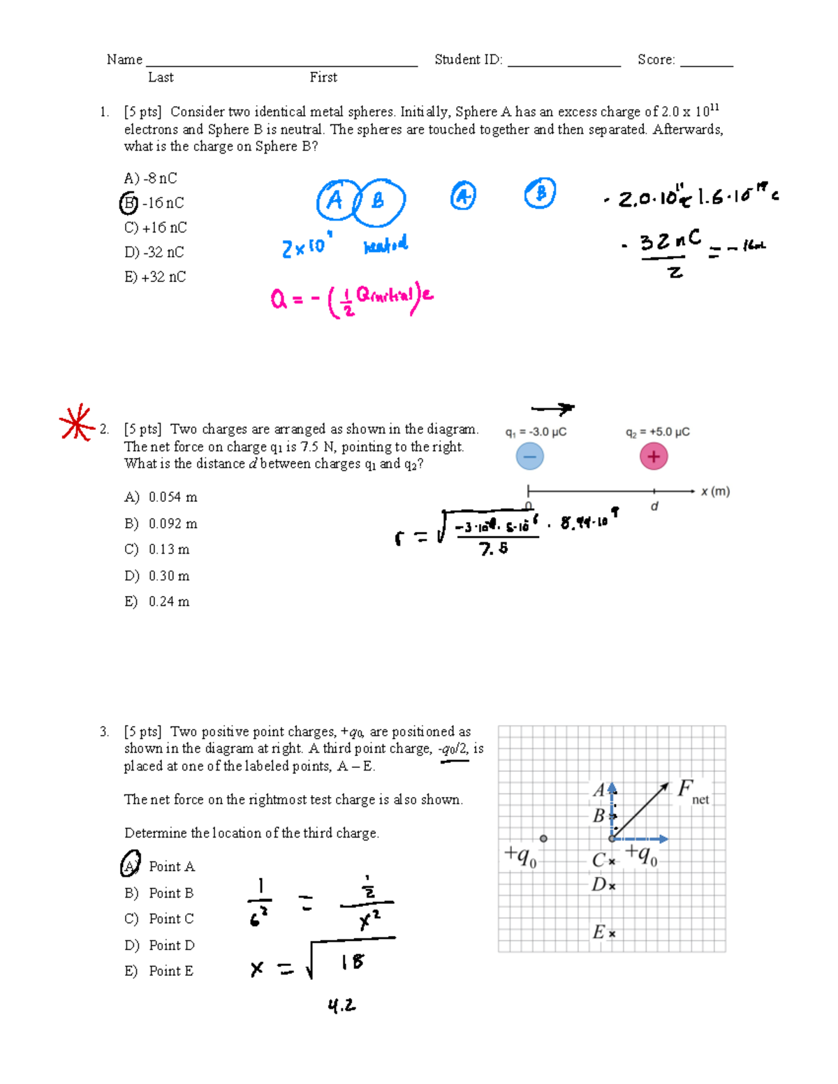 Physics 115 Practice Midterm Exam #1C: Charge and Electric Field ...
