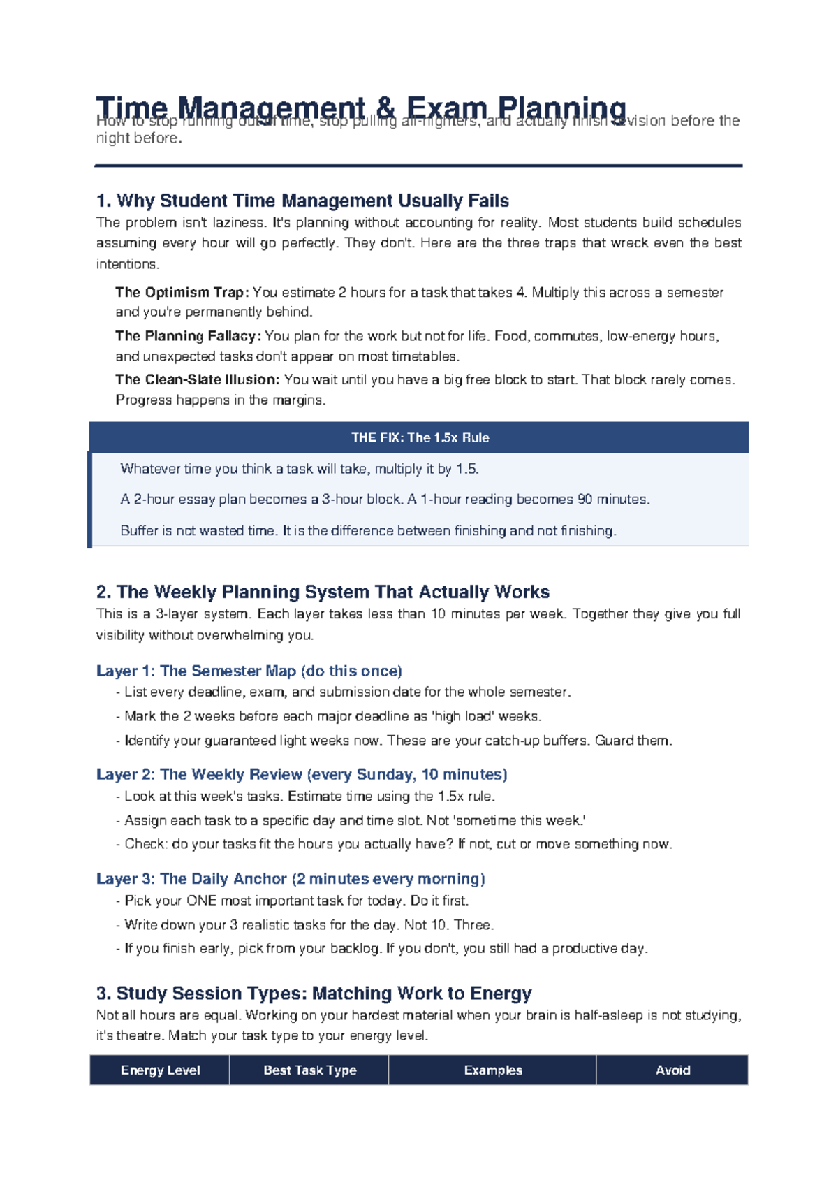 Time Management Exam Planning Guide: Strategies to Avoid ...