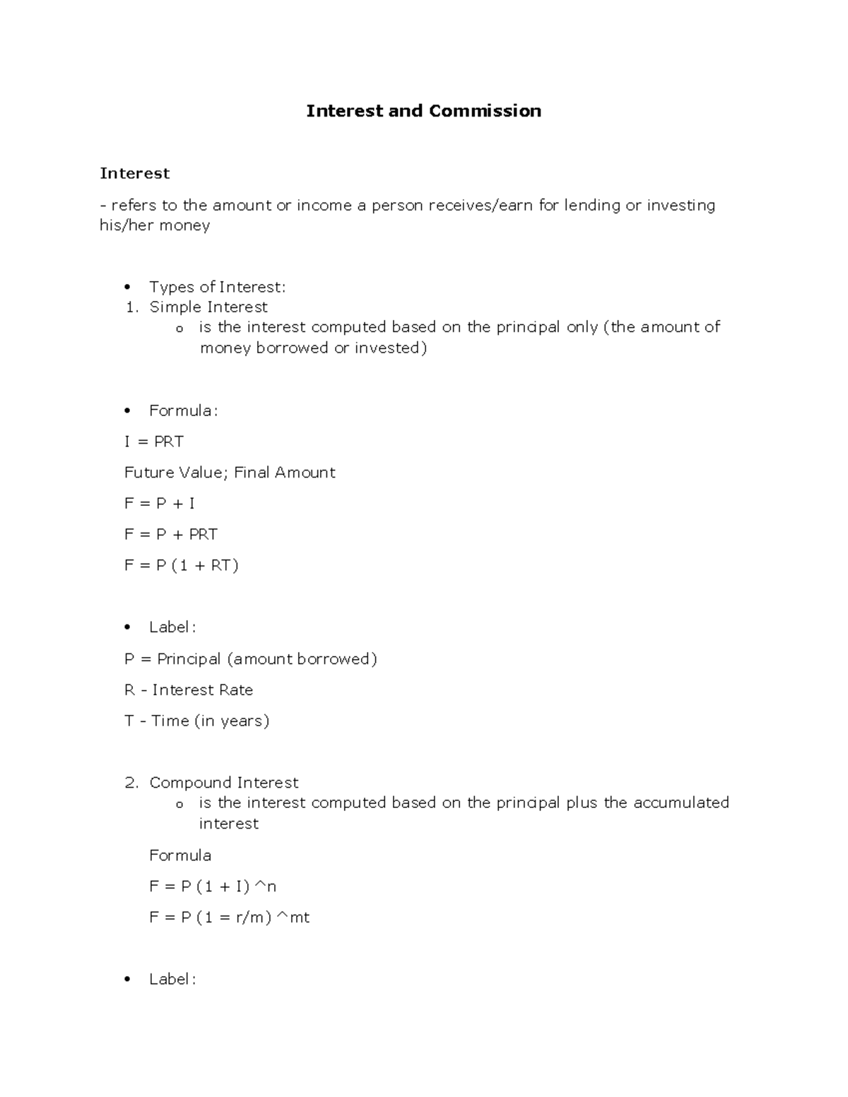 Interest and Commission Overview: Types, Formulas, and Concepts - Studocu