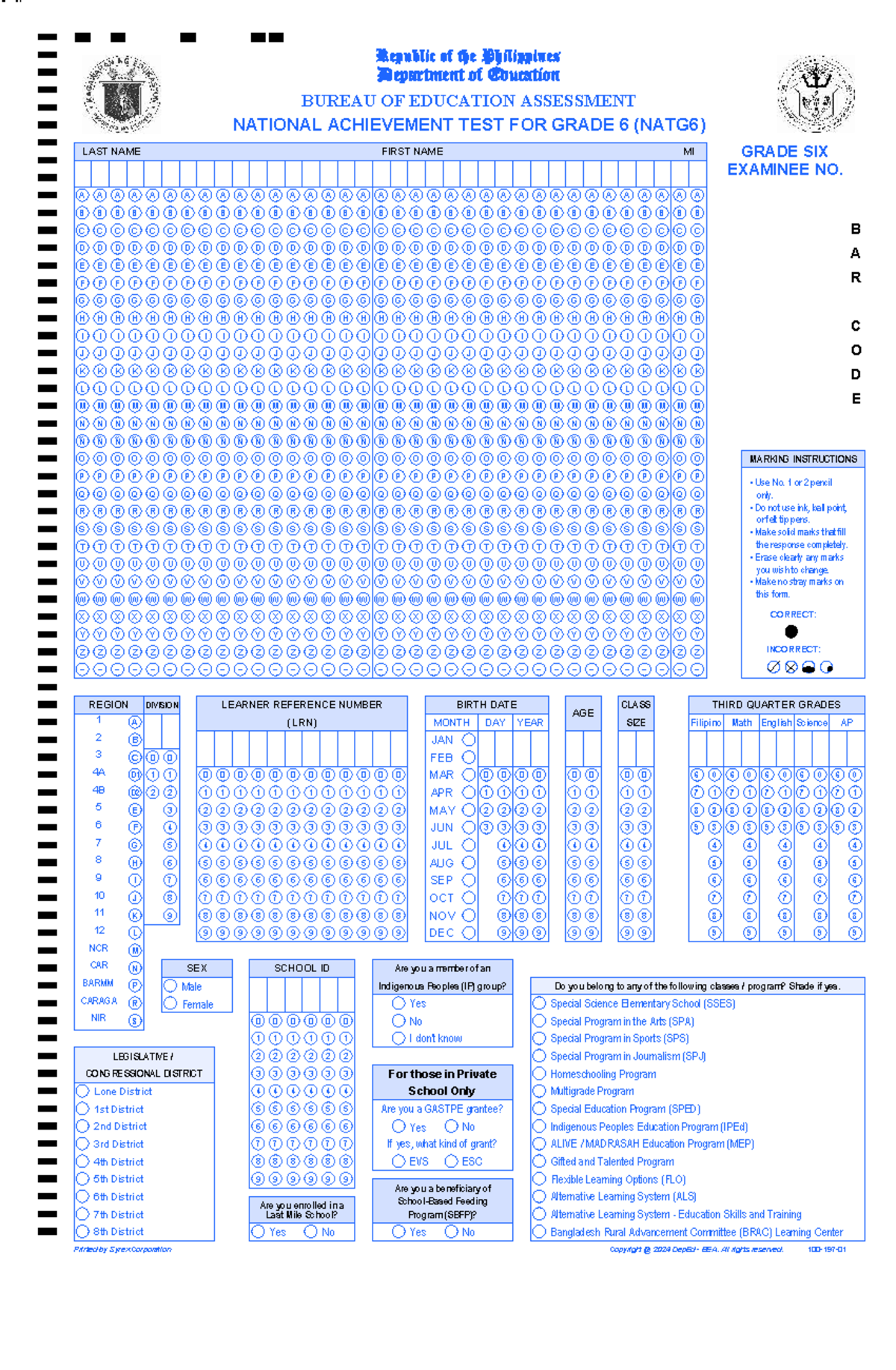 NATG6 Front Page: National Achievement Test for Grade 6 Exam - Studocu