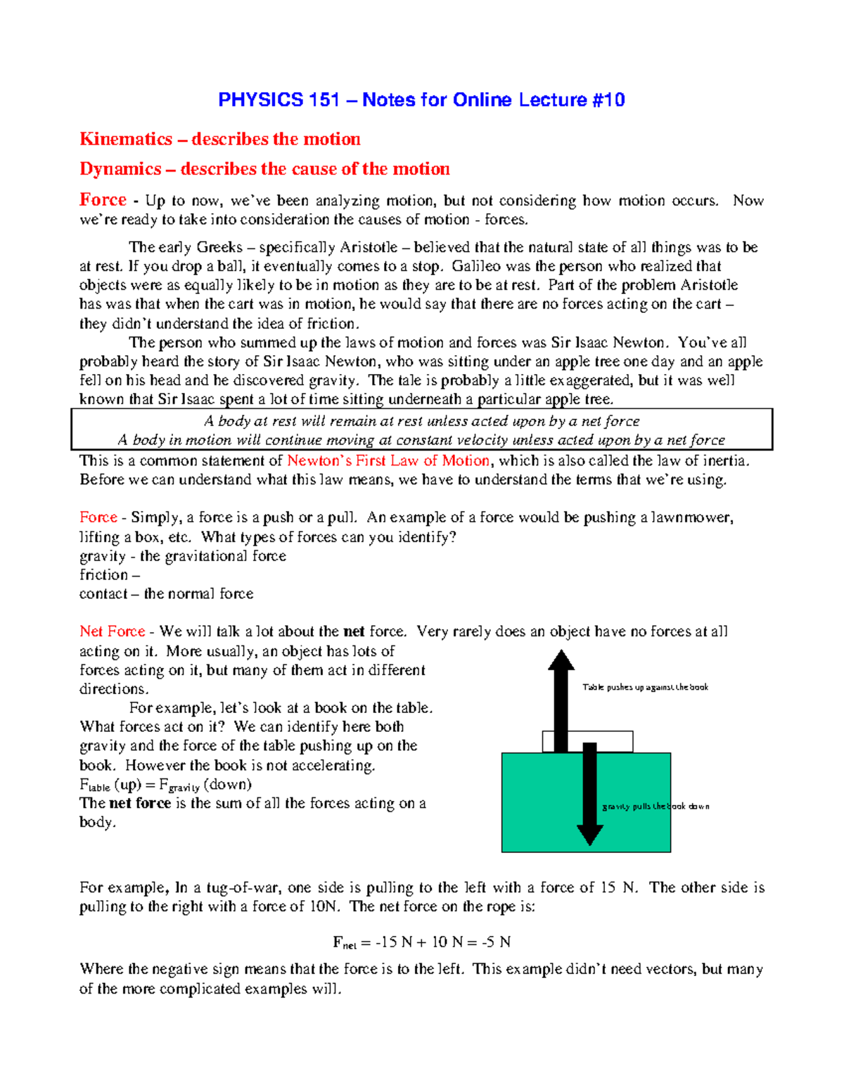 Lec10-notes - notes - ####### PHYSICS 151 – Notes for Online Lecture ...