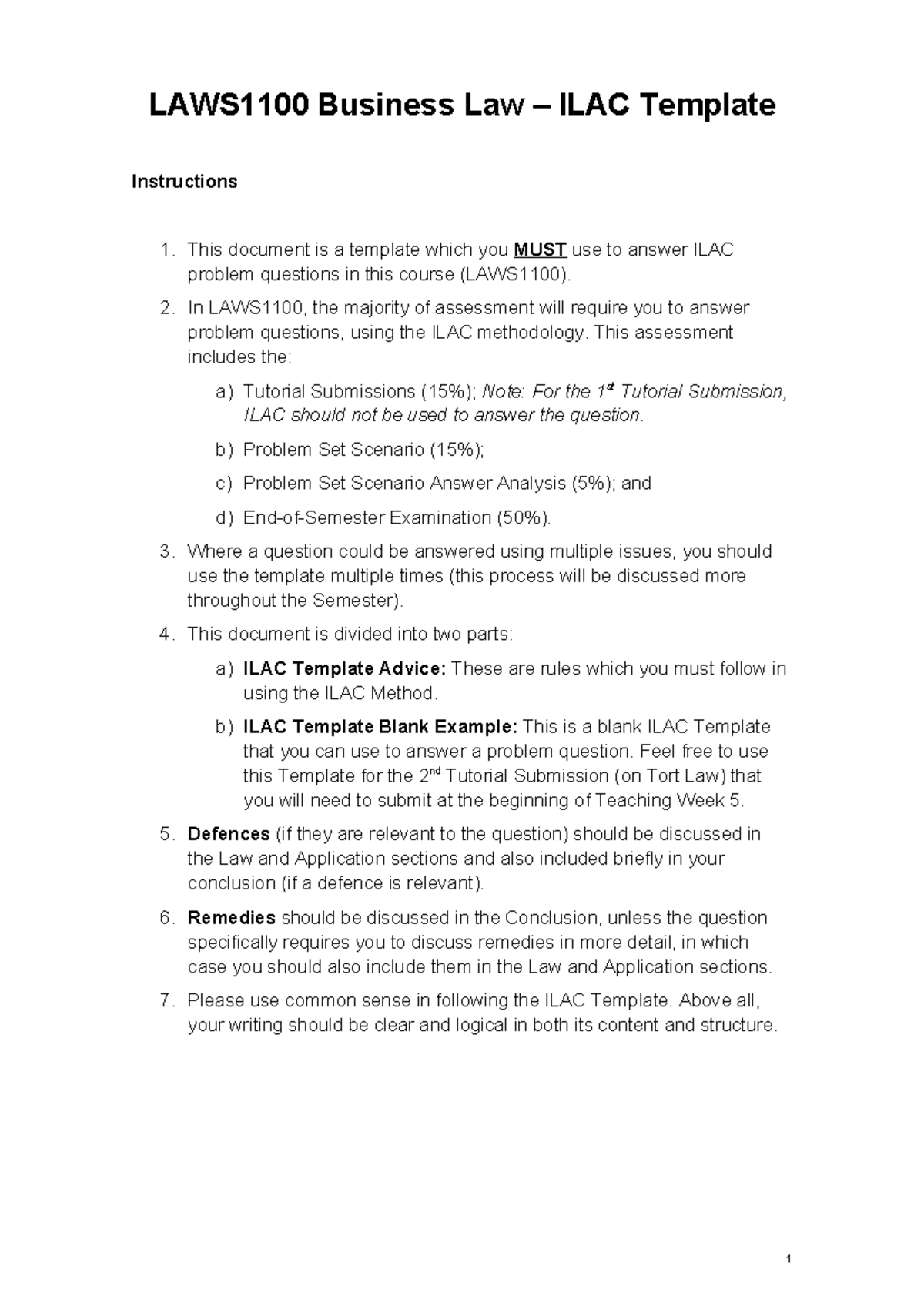 Teaching Week 3 - ILAC Template - Students - LAWS1100 Business Law ...