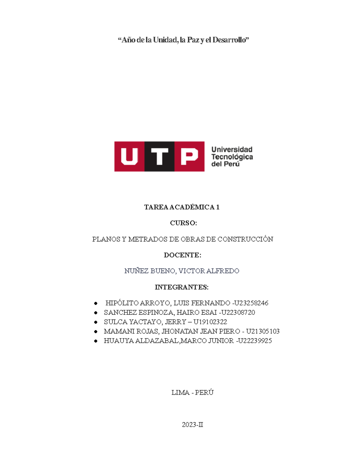 Trabajo Final de Planos y Metrados - Curso: Planos y Medratos de Obras - Document Preview