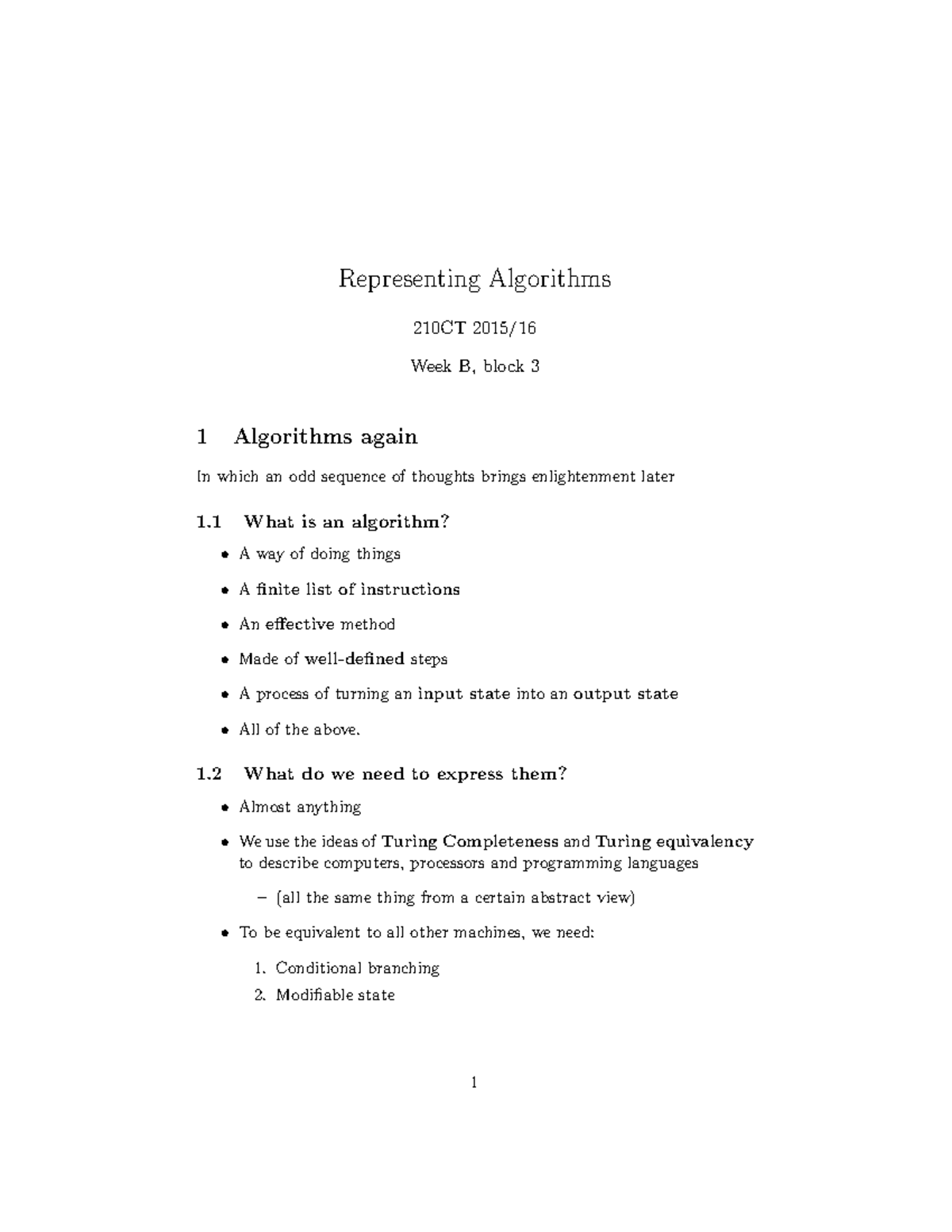 Reasoning - Lecture notes 3 - Representing Algorithms 210CT 2015/16 ...