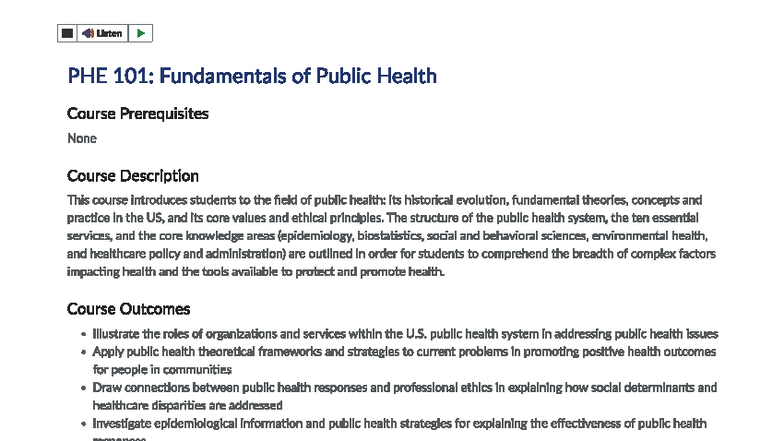 PHE 101: Syllabus for Fundamentals of Public Health Course - Studocu