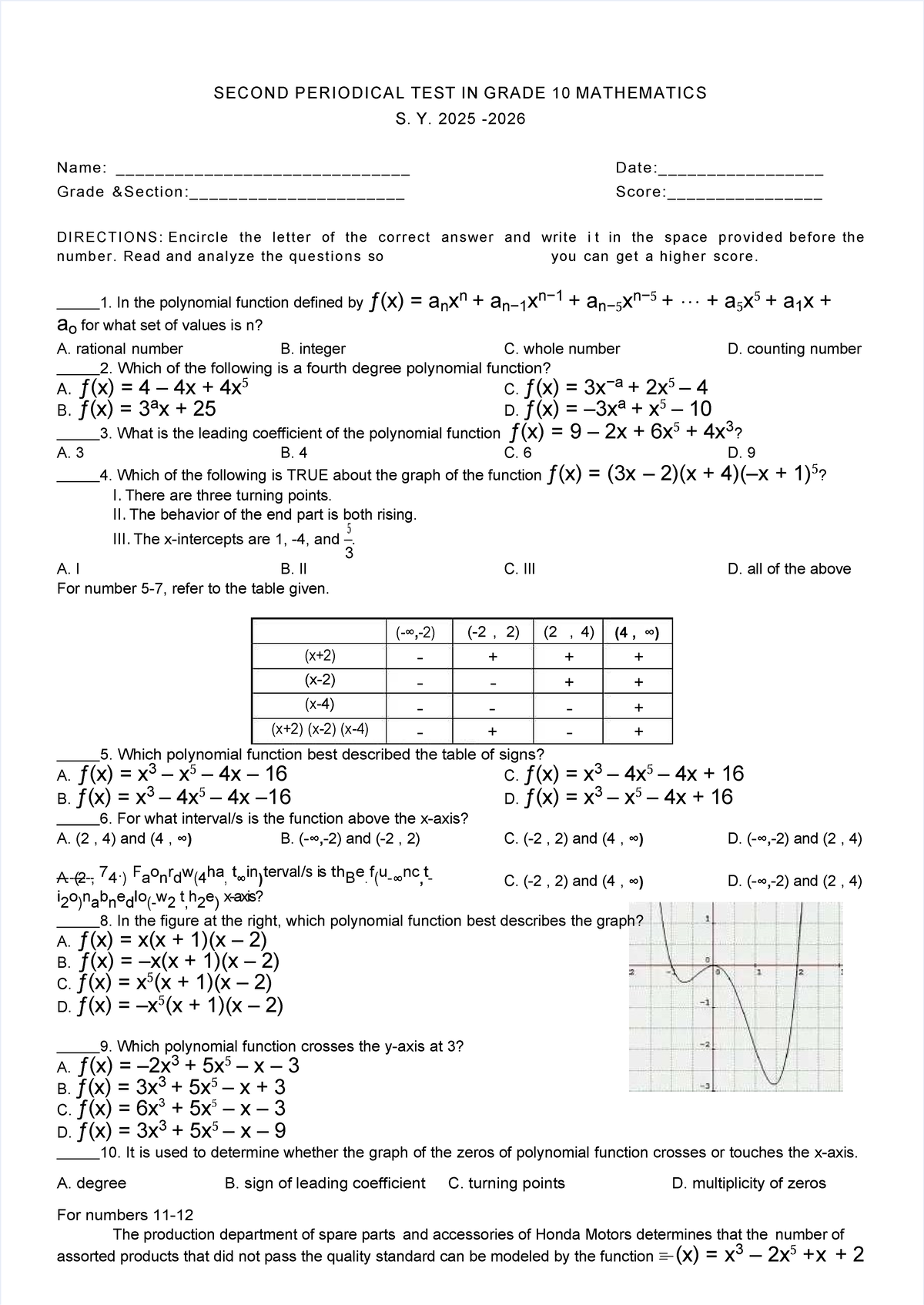 Grade 10 Math Second Periodical Test (S.Y. 2025) Sample Questions - Studocu