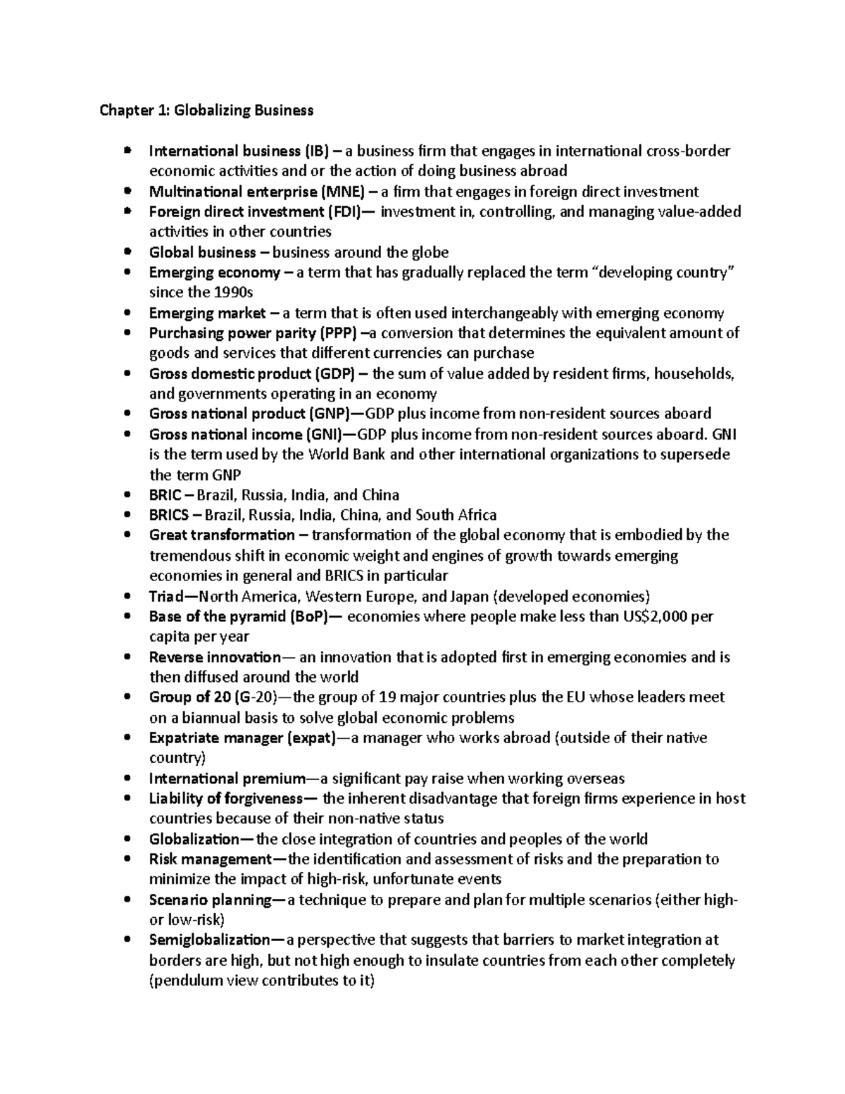 Chapter 1 - Globalizing Business: Key Concepts and Insights - Studocu