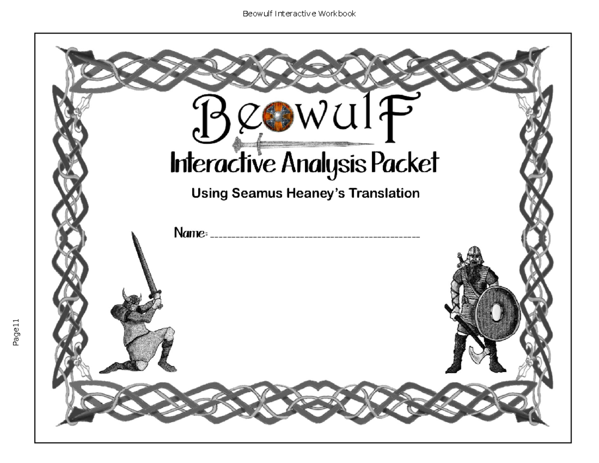 Beowulf Interactive Workbook: Analysis and Insights on Grendel's Terror ...