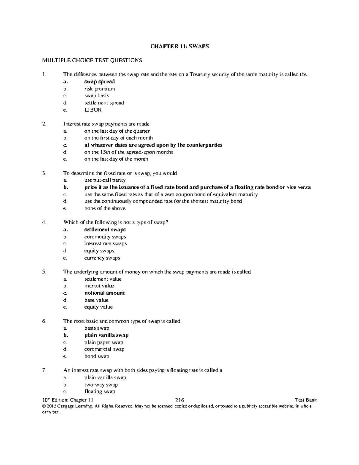 CHAPTER 11: SWAPS TEST BANK QUESTIONS & ANSWERS - Studocu
