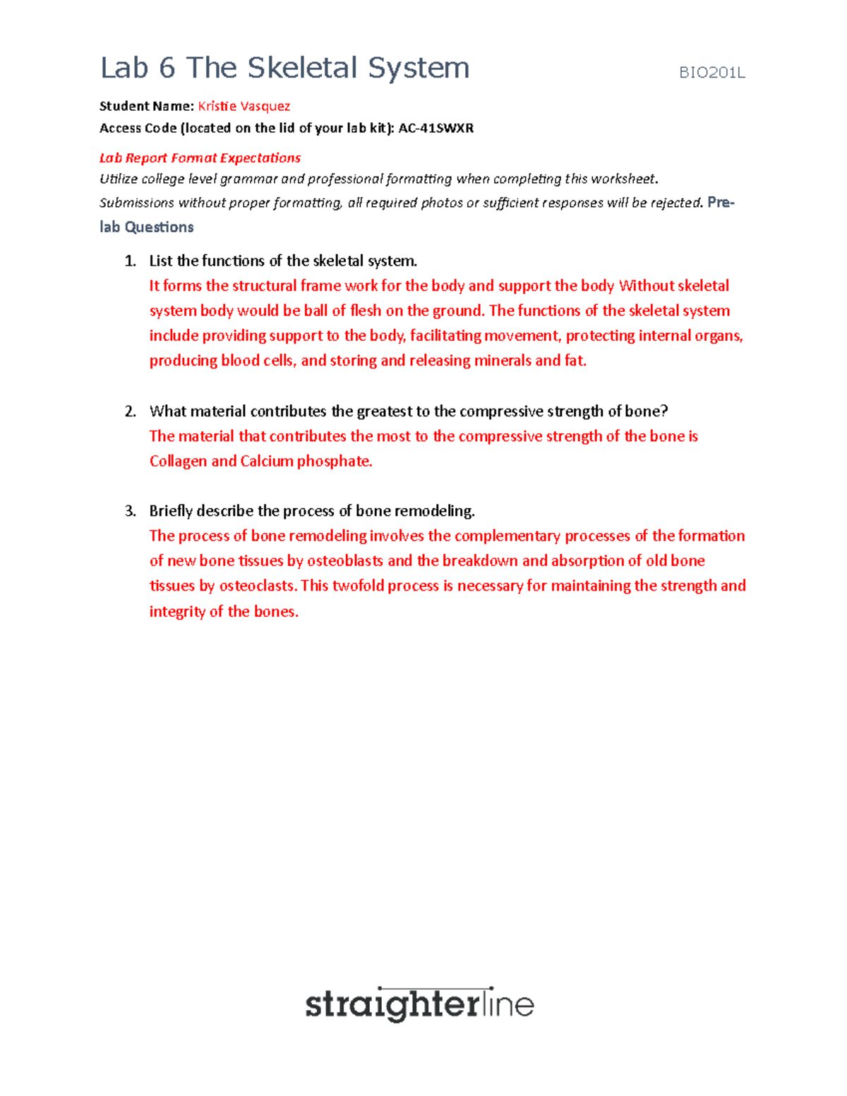 BIO201L Lab 6: The Skeletal System Report and Observations - Studocu