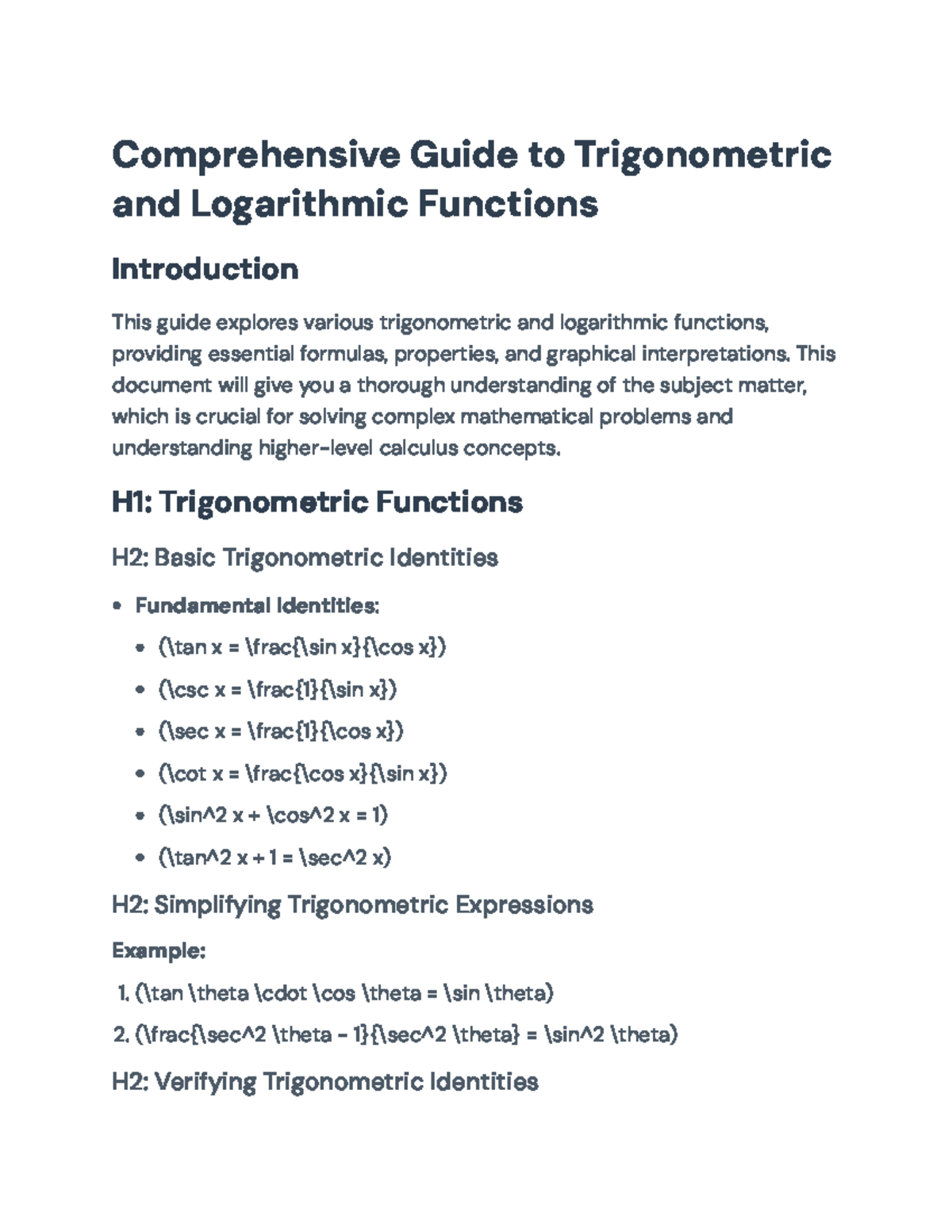 Trigonometric and Logarithmic Functions: A Comprehensive Guide ...
