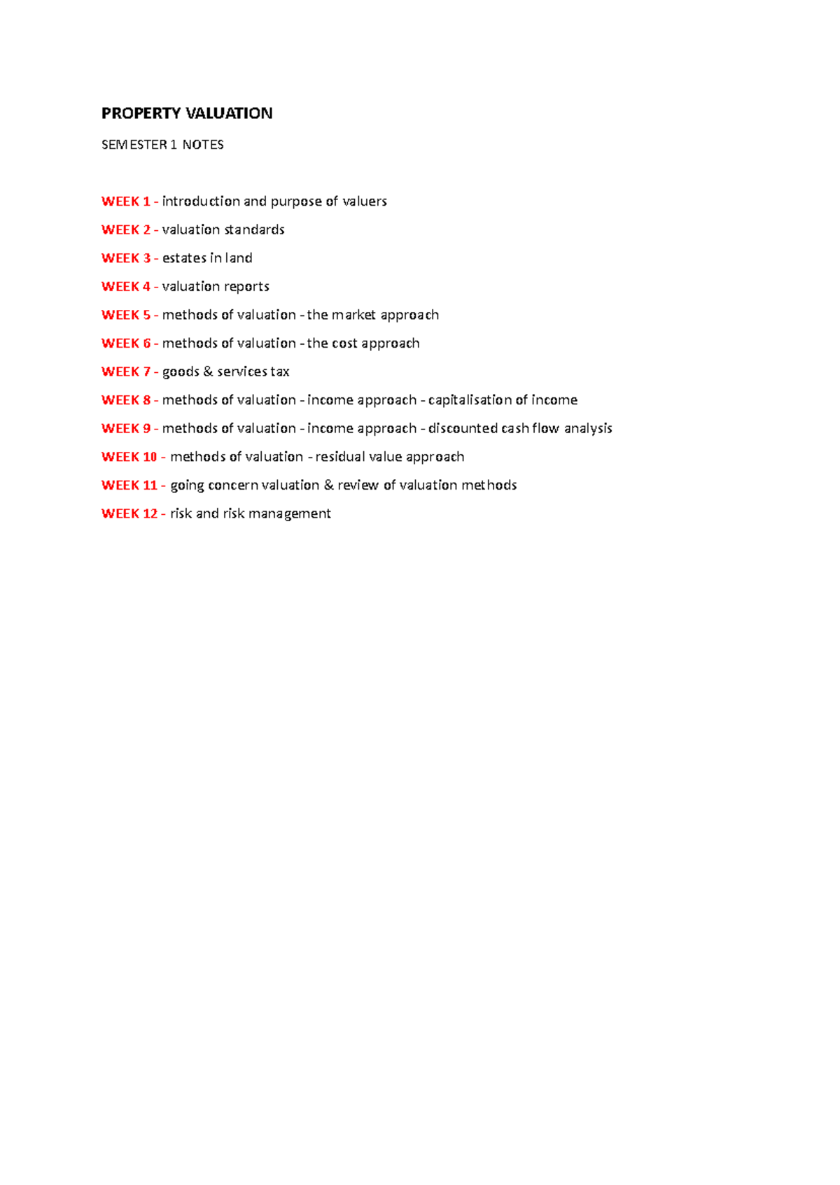 Property Valuation Semester 1: Comprehensive Study Notes and Insights ...