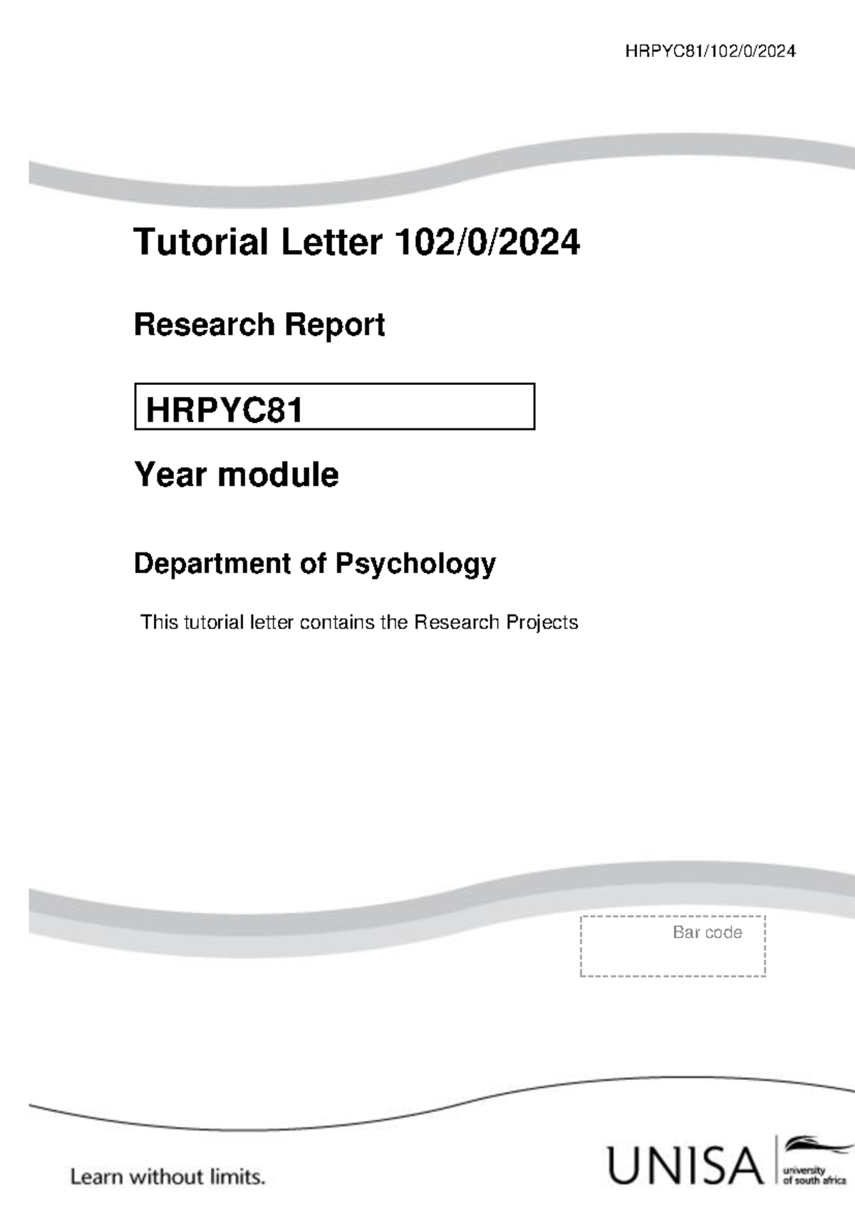 HRPYC81/102/2024 - Tutorial Letter 102: Research Projects Overview ...