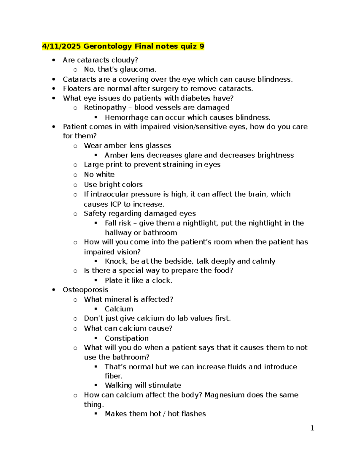 Geriatric Final Exam Study Notes (Spring 2025) - Studocu