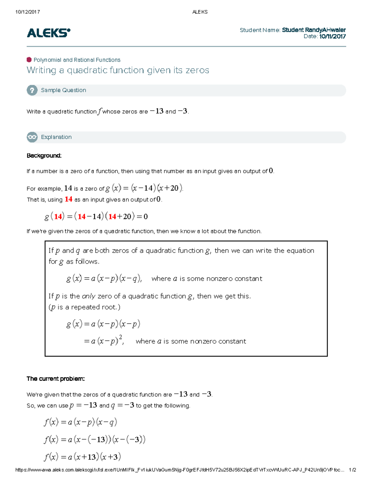 Writing Quadratic Functions from Given Zeros: A Study Guide - Studocu