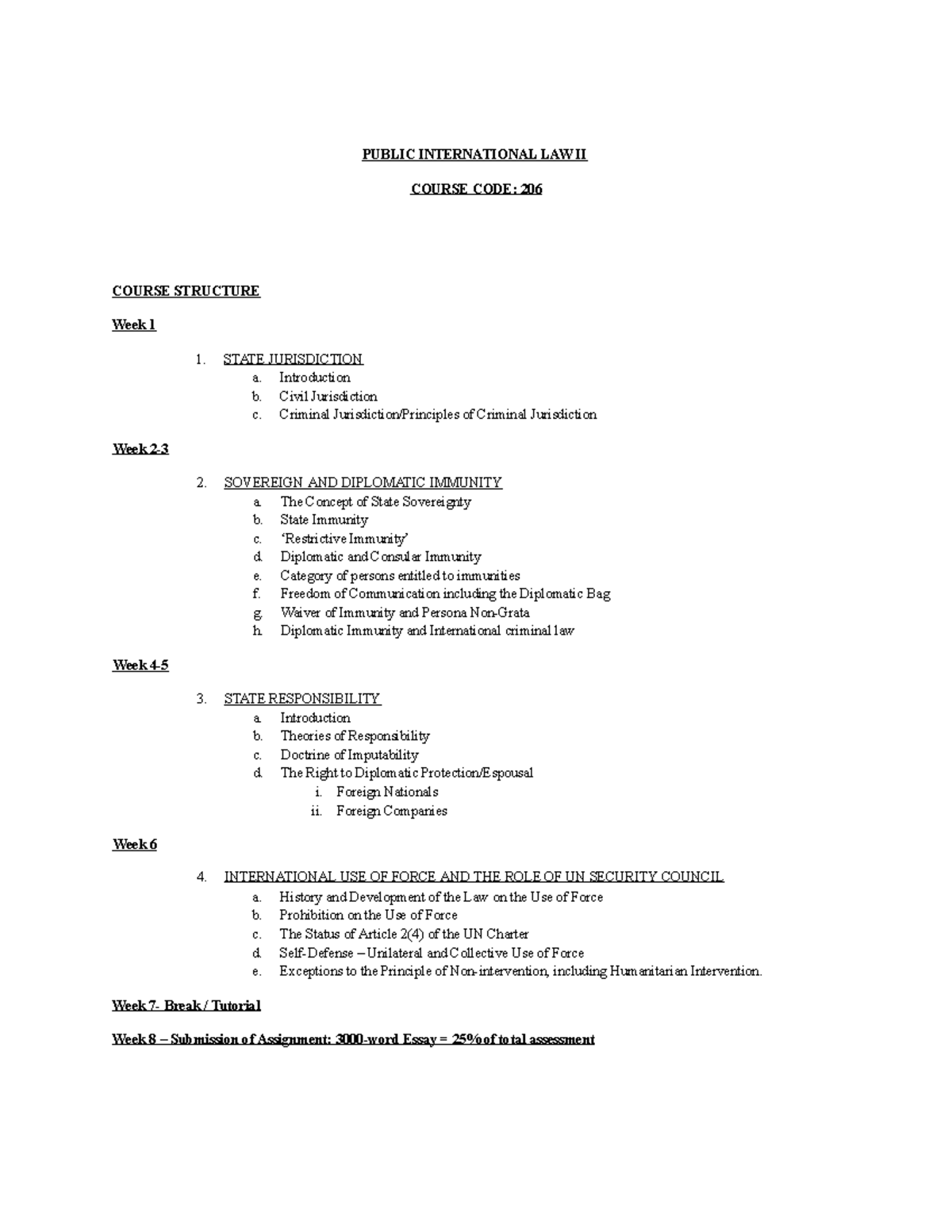 PIL II Course Outline 2 - WORD - PUBLIC INTERNATIONAL LAW II COURSE ...