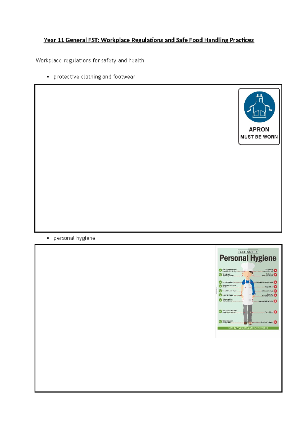 Food Safety & Regulations Note Taking Template - Year 11 General FST ...