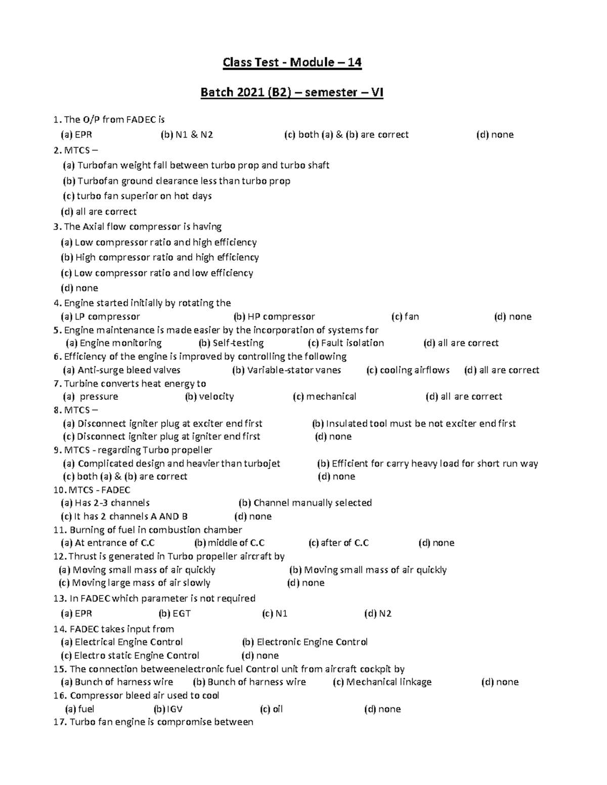 Module 14 Test Sem-6: Exam Notes on Engine Control Systems - Studocu