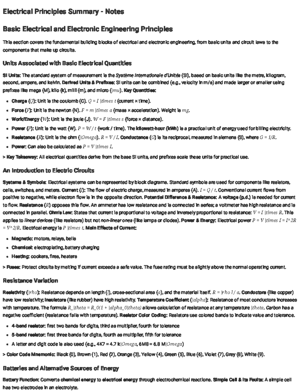 NSE 470: Electrical Principles Summary Notes for Engineering Students ...