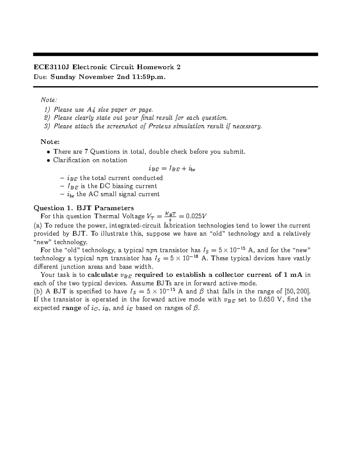 ECE3110J Electronic Circuit Homework 2 Instructions and Questions - Studocu