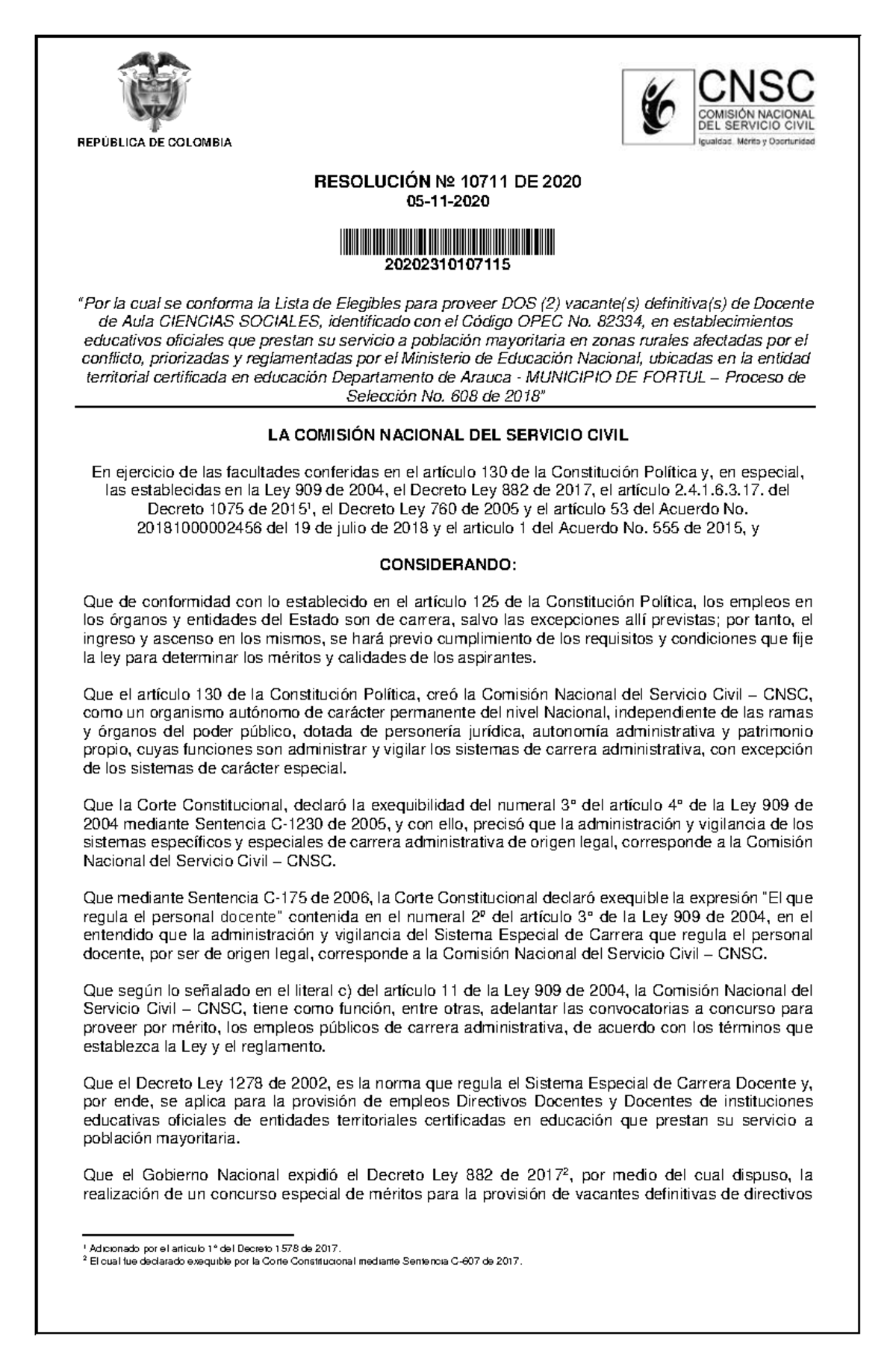 Resolución 10711 de 2020: Lista de Elegibles para Docente CIENCIAS ...