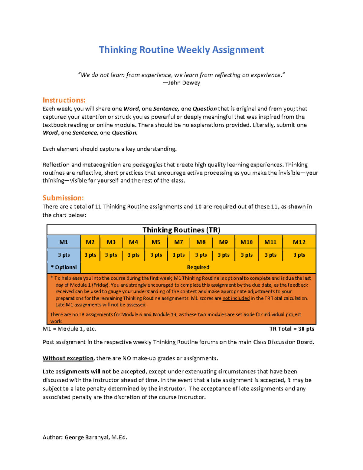 Thinking Routine Weekly Assignment (instructions) - Author: George ...