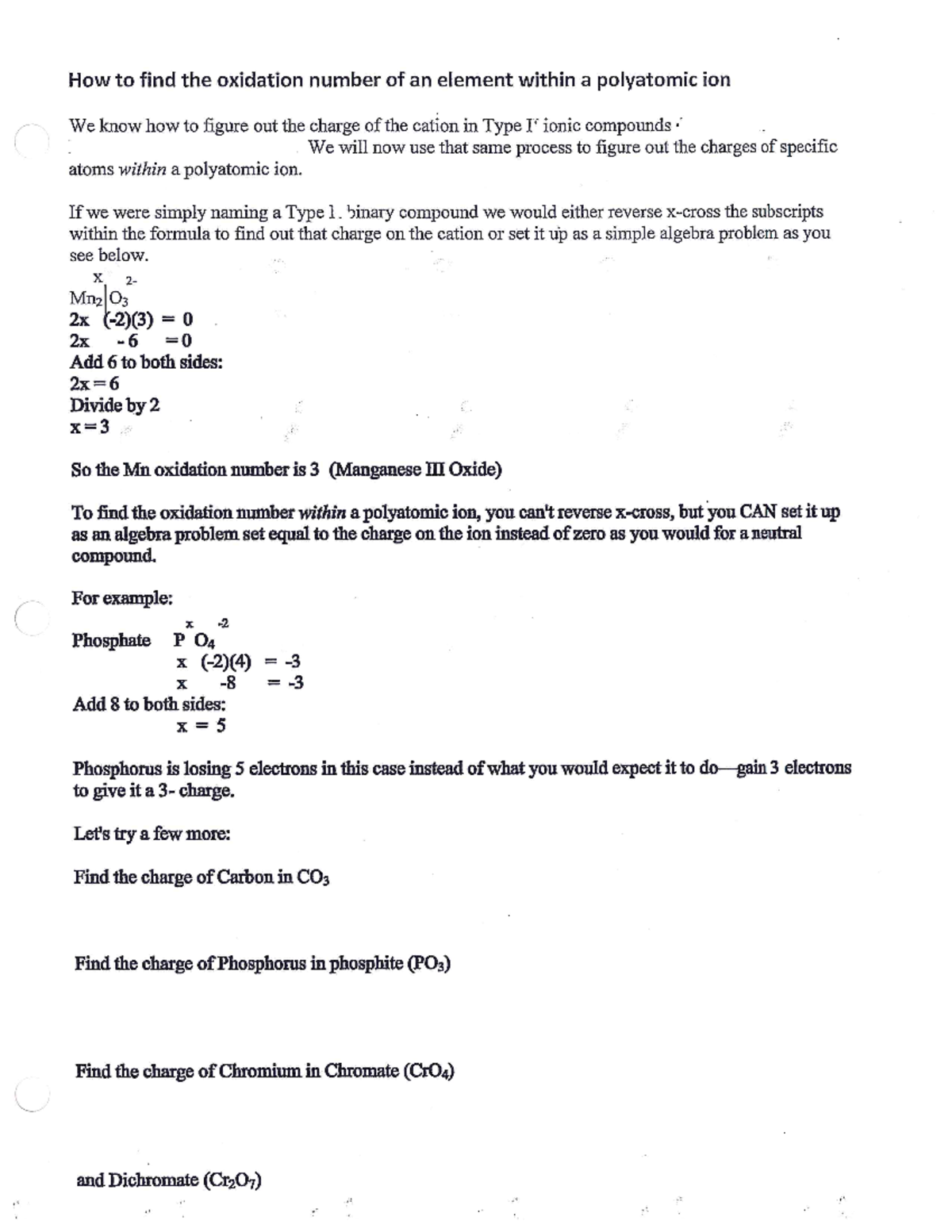 Oxidation Number Calculation in Polyatomic Ions - WS Guide - Studocu