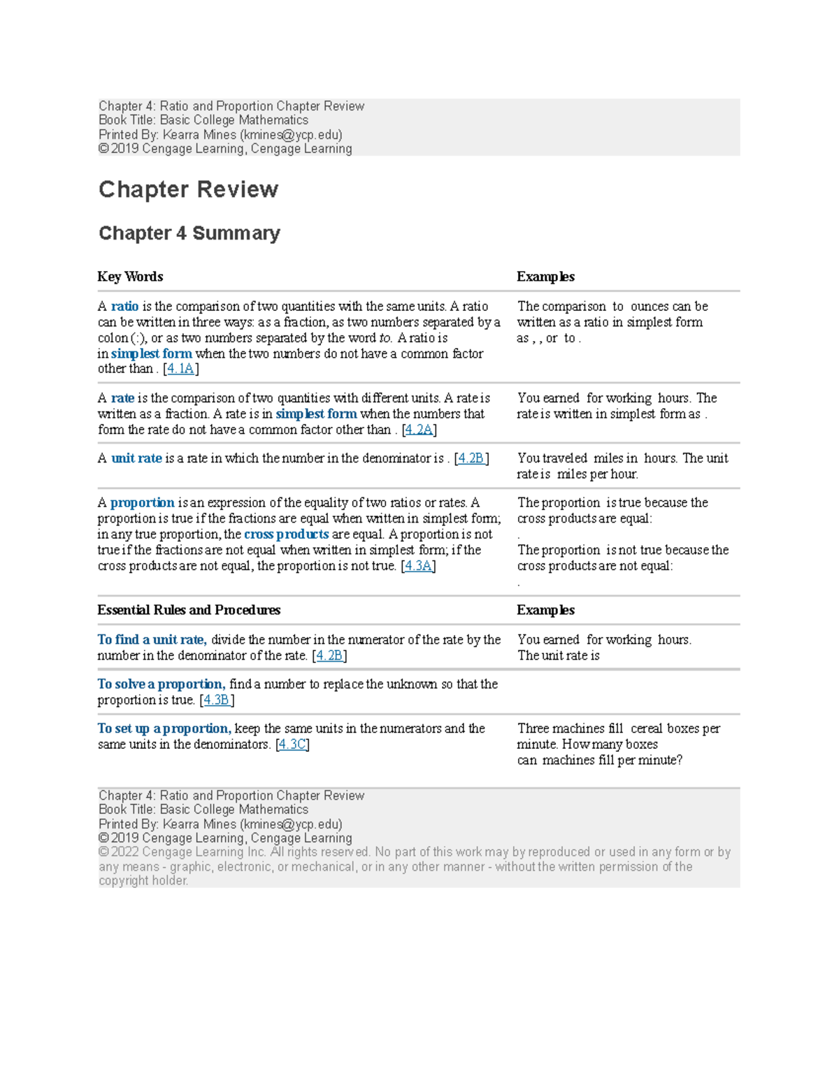 Chapter 4 Review: Ratios and Proportions in Basic Math - Studocu