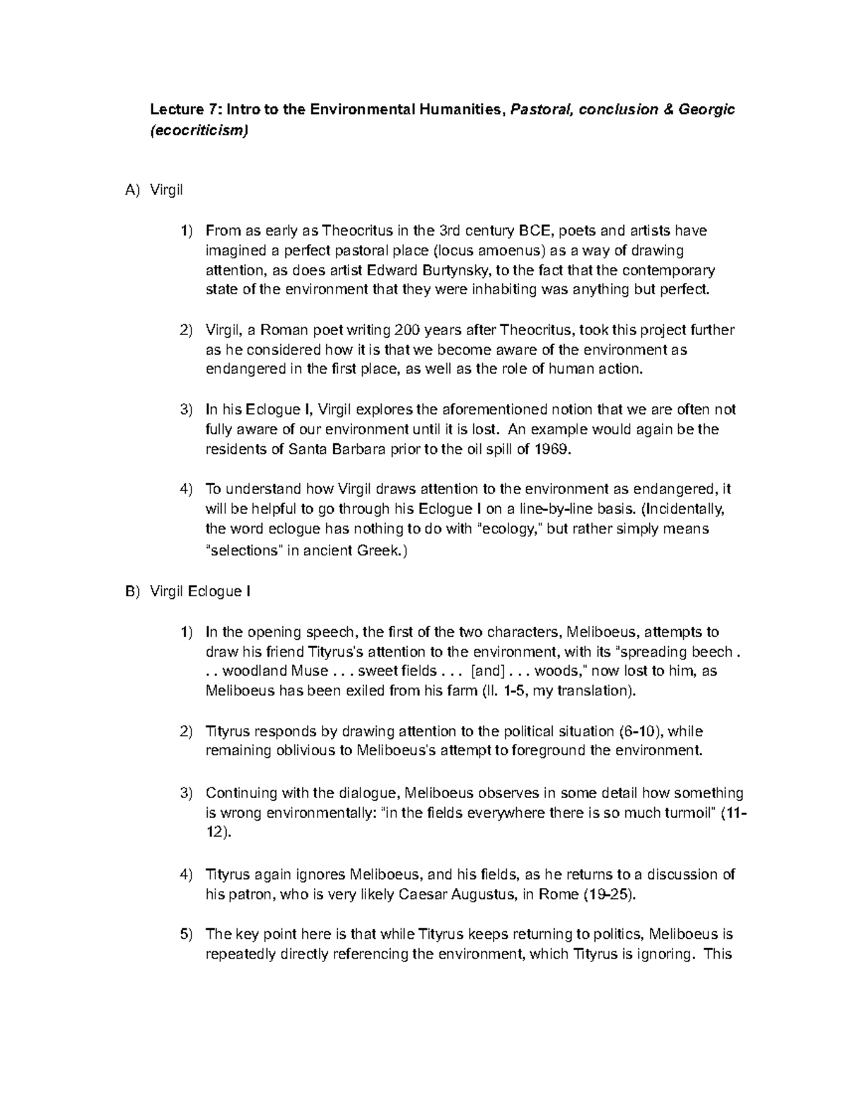 Lecture 7: Environmental Humanities - Pastoral & Georgic Insights - Studocu