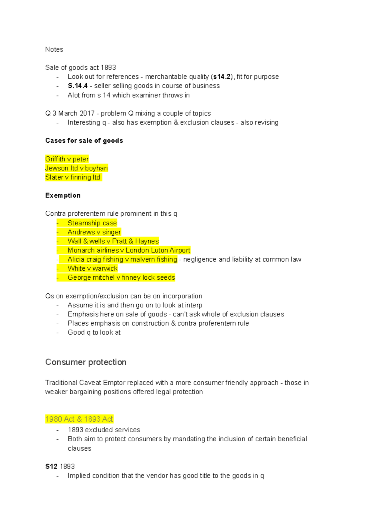 Sale of Goods Act Notes - Key Sections and Case Analysis - Studocu