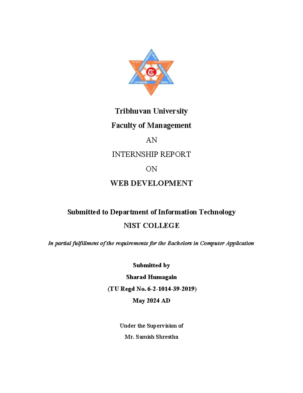 Internship Report on Web Development for BCA - TU Final Submission ...