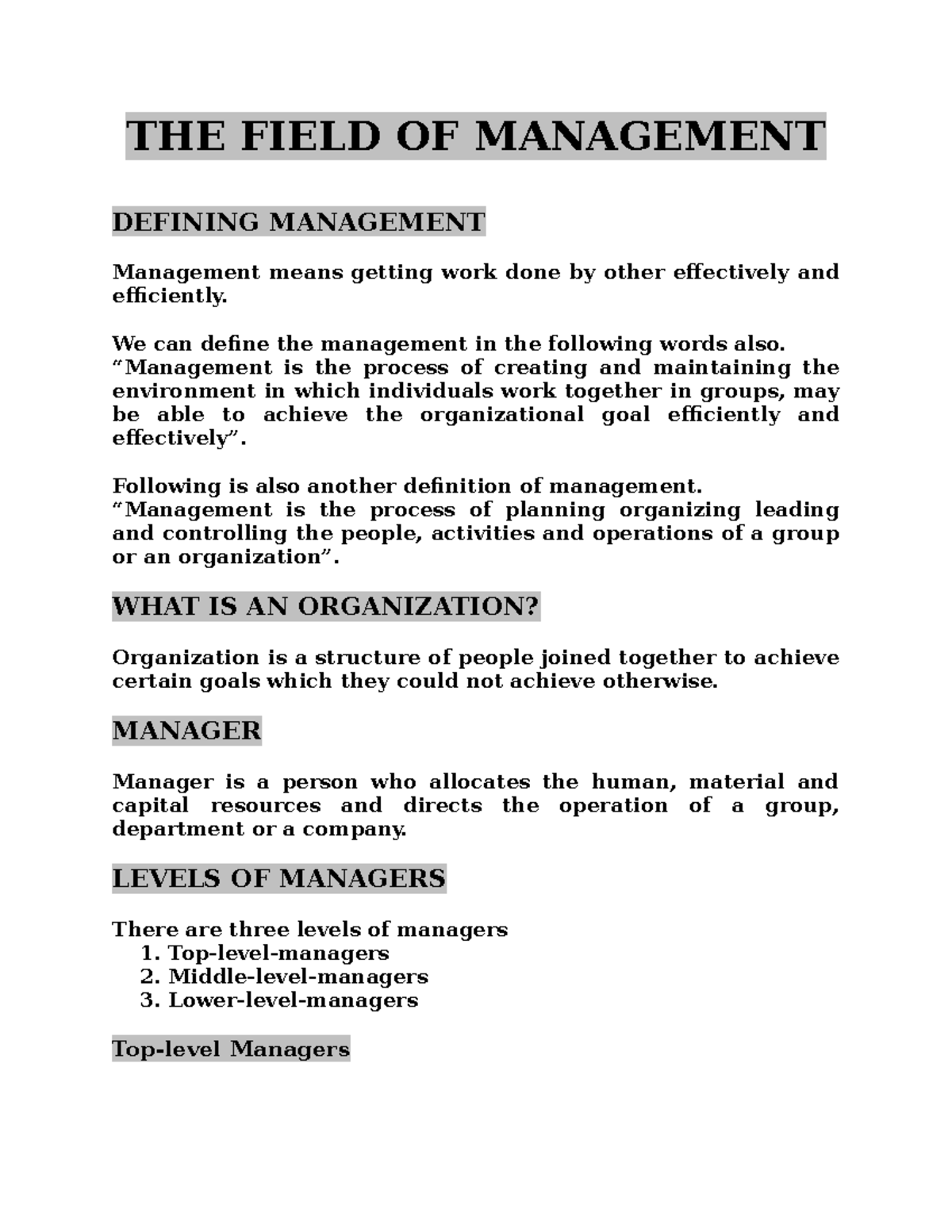 Notes on Chapters 1-3 of Principles of Management (PM 101) - Studocu