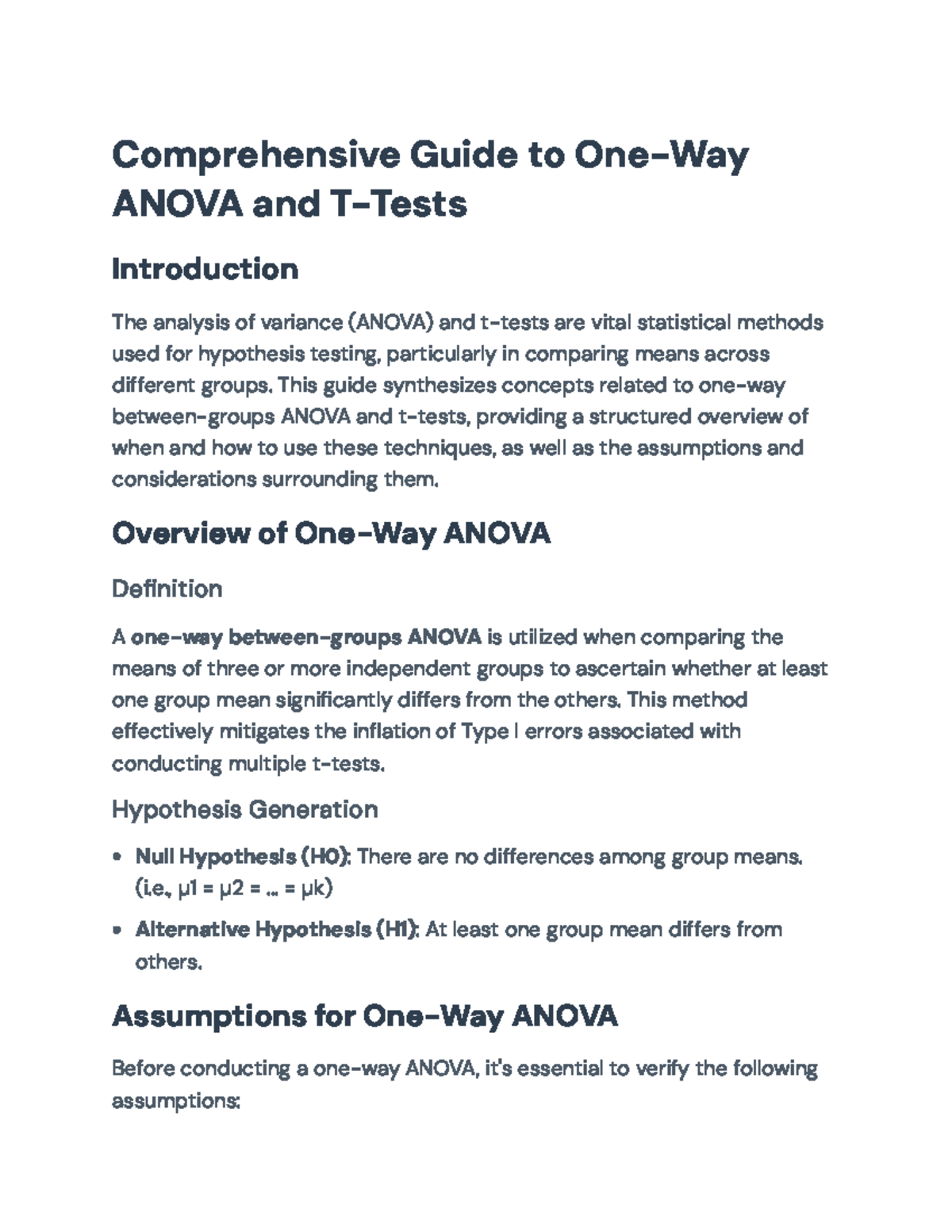 Comprehensive Guide to One-Way ANOVA and T-Tests Analysis ...