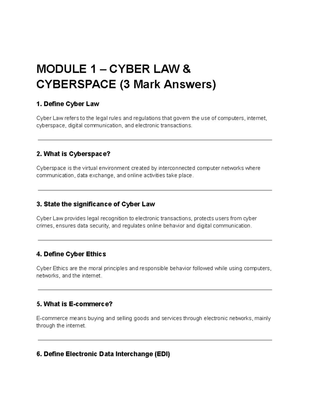 Module 1: Cyber Law Overview and Key Concepts (3 Mark Answers) - Studocu