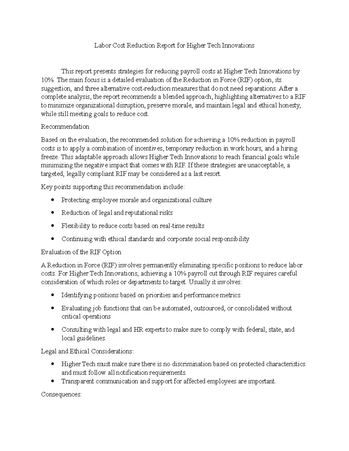 Labor Cost Reduction Strategies Report for Higher Tech Innovations ...