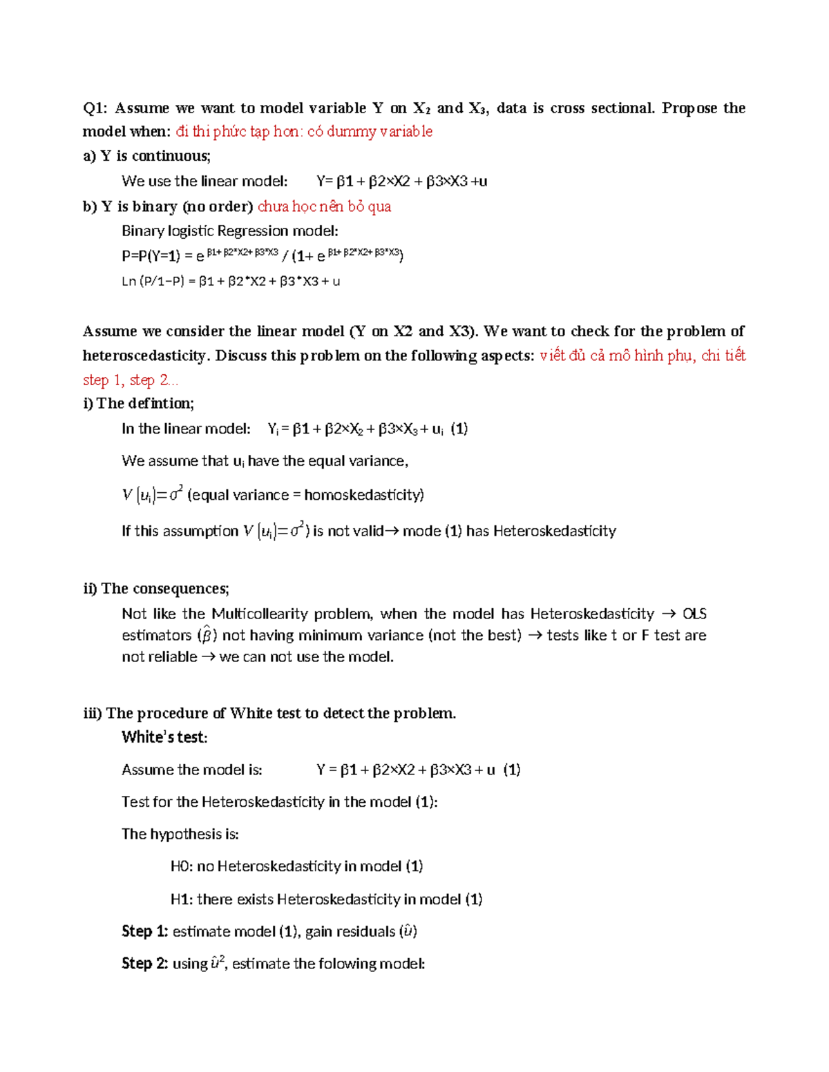 Mock Test: Econometrics Q1 & Q2 Analysis and Model Evaluation - Studocu