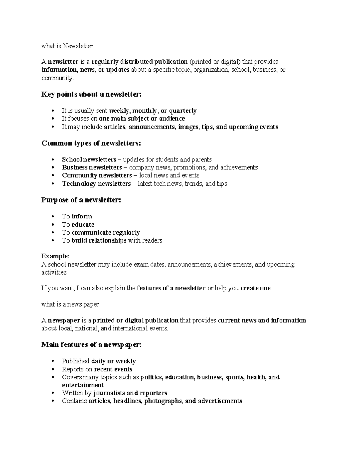 Understanding Newsletters and Newspapers: Key Differences - Studocu